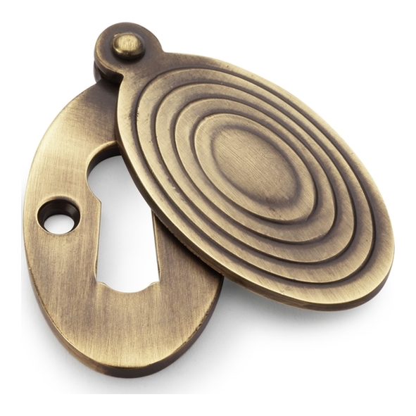 AW385-AB • For Standard Lock • Antique Brass • Alexander & Wilks Ellipse Escutcheon with Christoph Design Cover